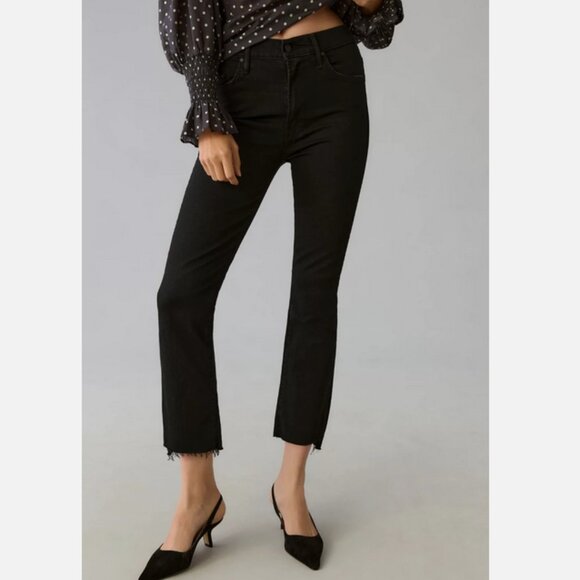 MOTHER Denim The Insider Crop Step Fray Jeans Black Not Guilty Size 28 NWT - Picture 2 of 9
